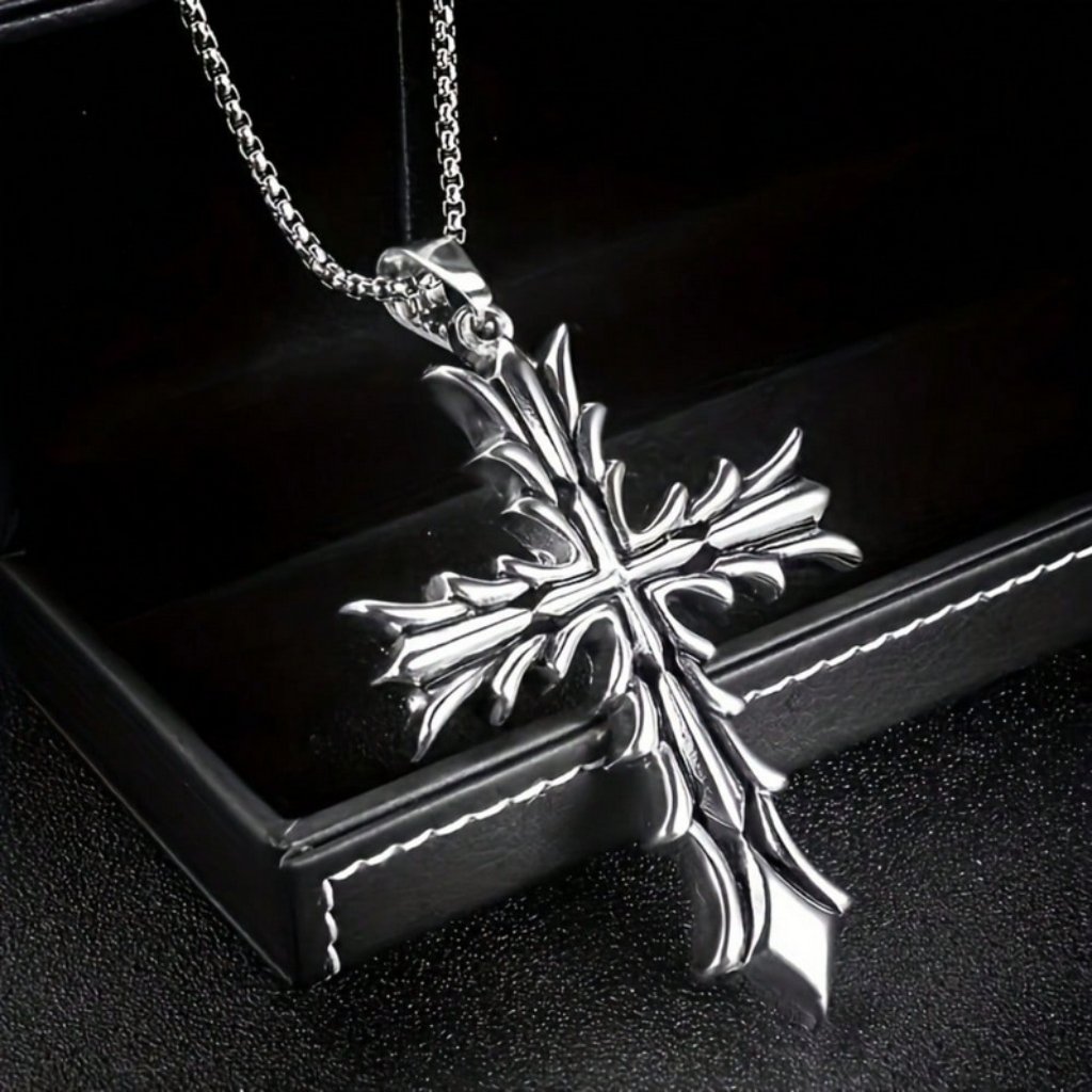 14k White Gold Mens 24" Cross Chain Link Necklace 14 K Silver Christian Jewelry